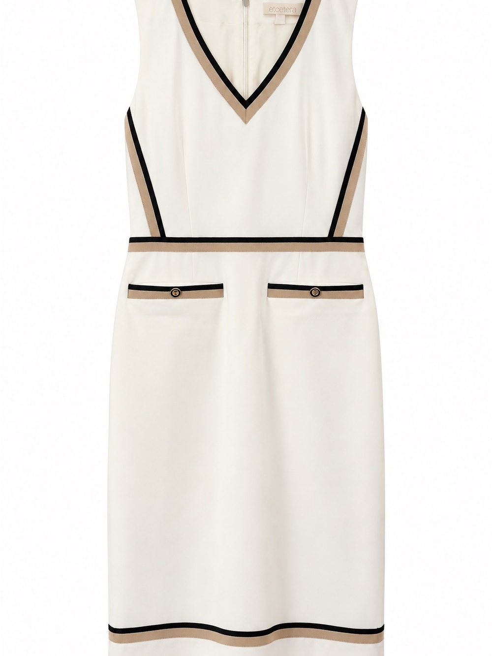 NWT Etcetera Madison Dress Size 4 Ivory Black Camel Trim Sheath